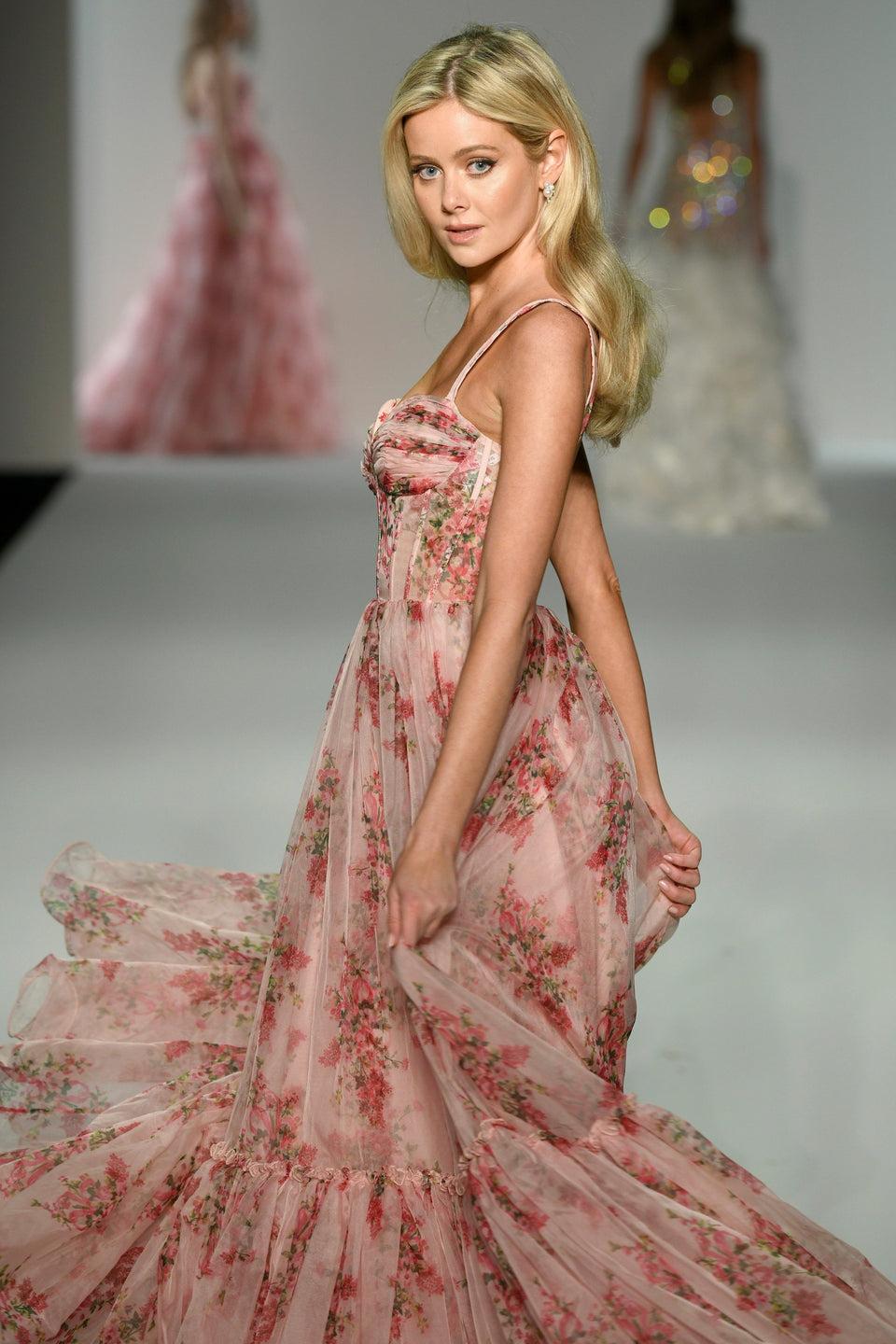 sherri hill Floral tulle ballgown with corset bodice