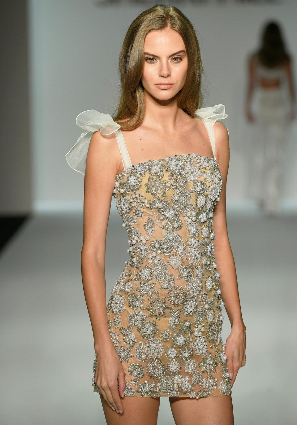 sherri hill Fully beaded cocktail dress with tulle straps