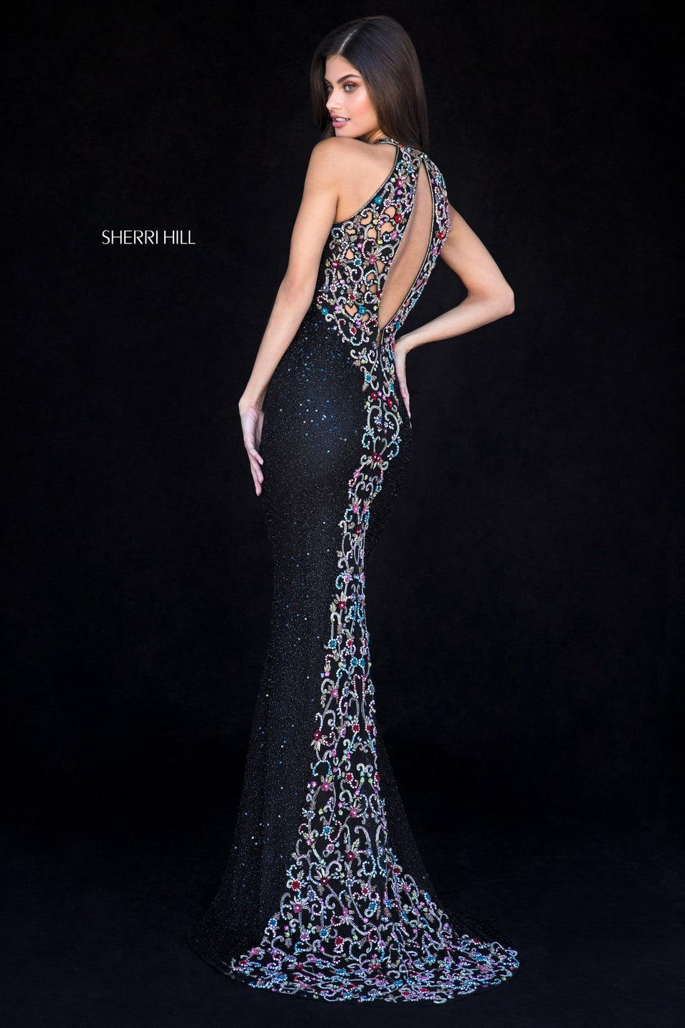 Sherri Hill Fully Beaded Fitted Gown With A Beaded Back Detail And Cut Out