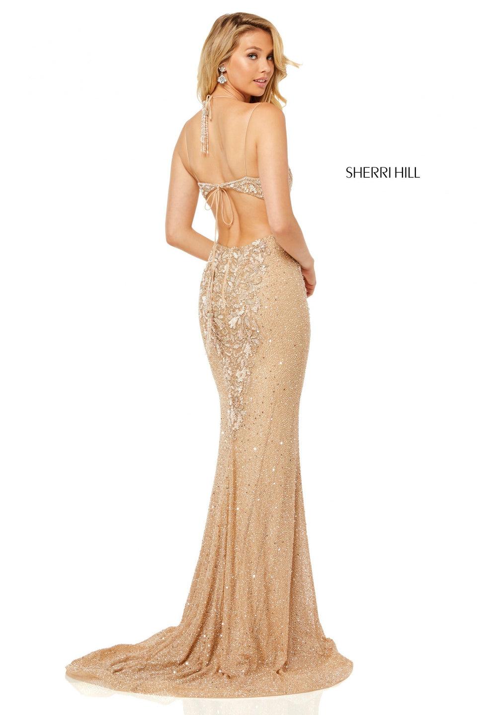 sherri hill Fully beaded gown with bead encrusted train and cut out back