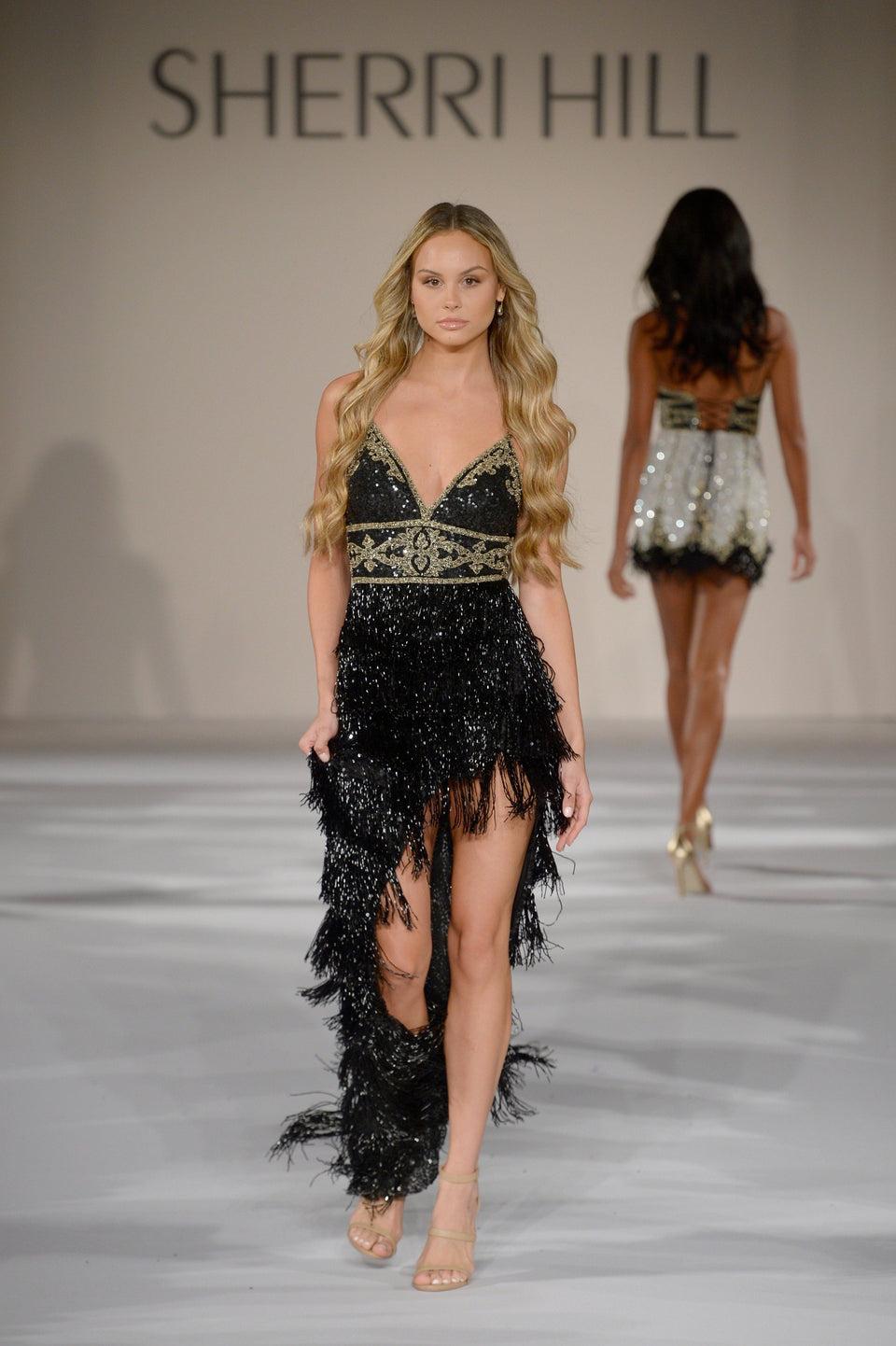 Sherri Hill Fully Beaded Gown With Fringe On Skirt And High Slit