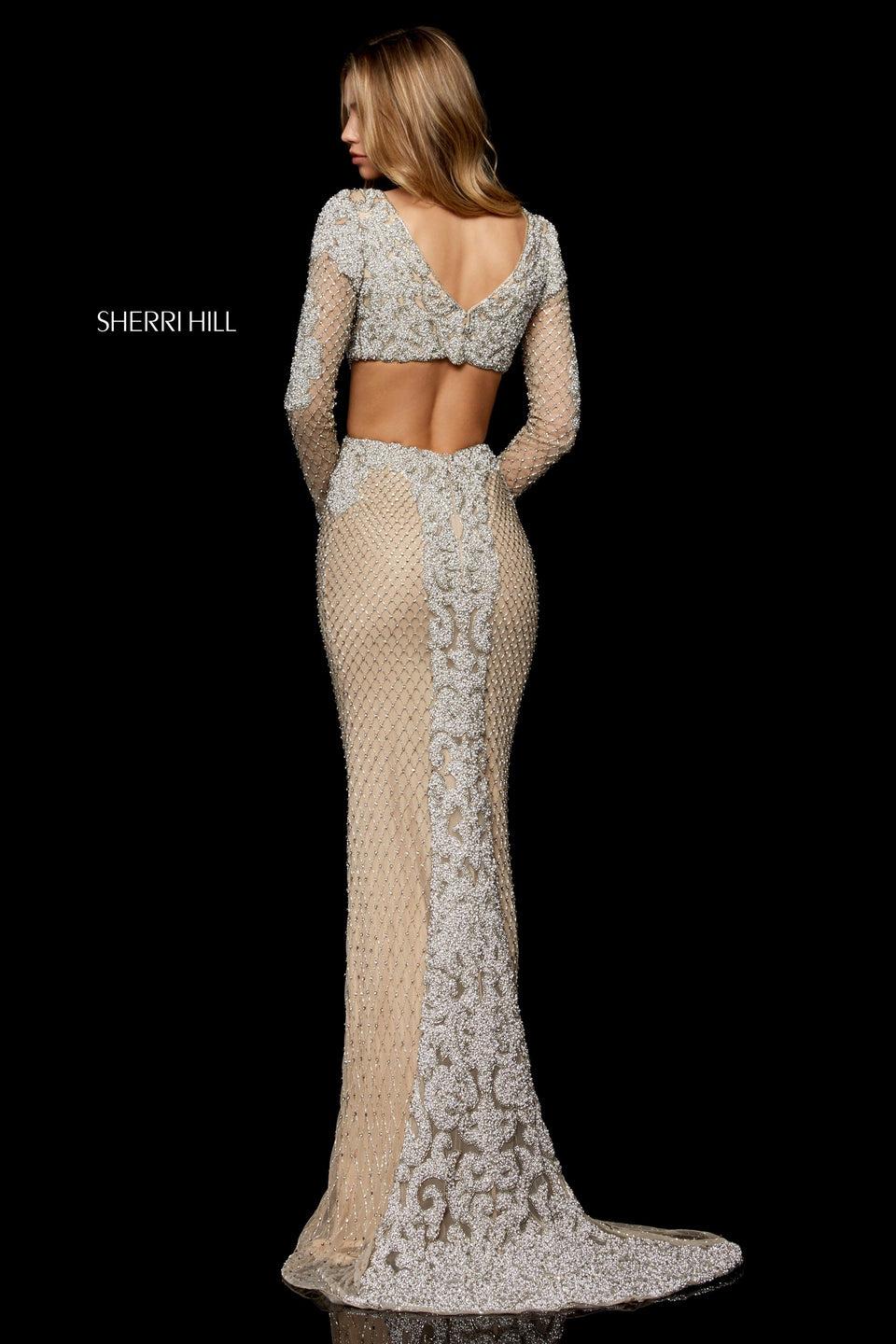 Sherri Hill Fully Beaded Gown With Long Sleeves And Bead Encrusted Bodice And Train