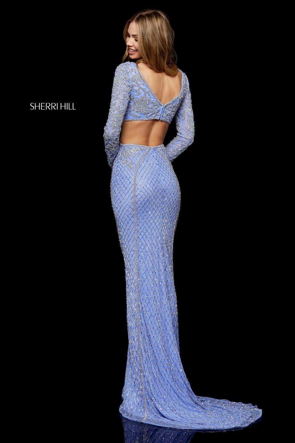 Sherri Hill Fully Beaded Gown With Long Sleeves And Cut Out Sides