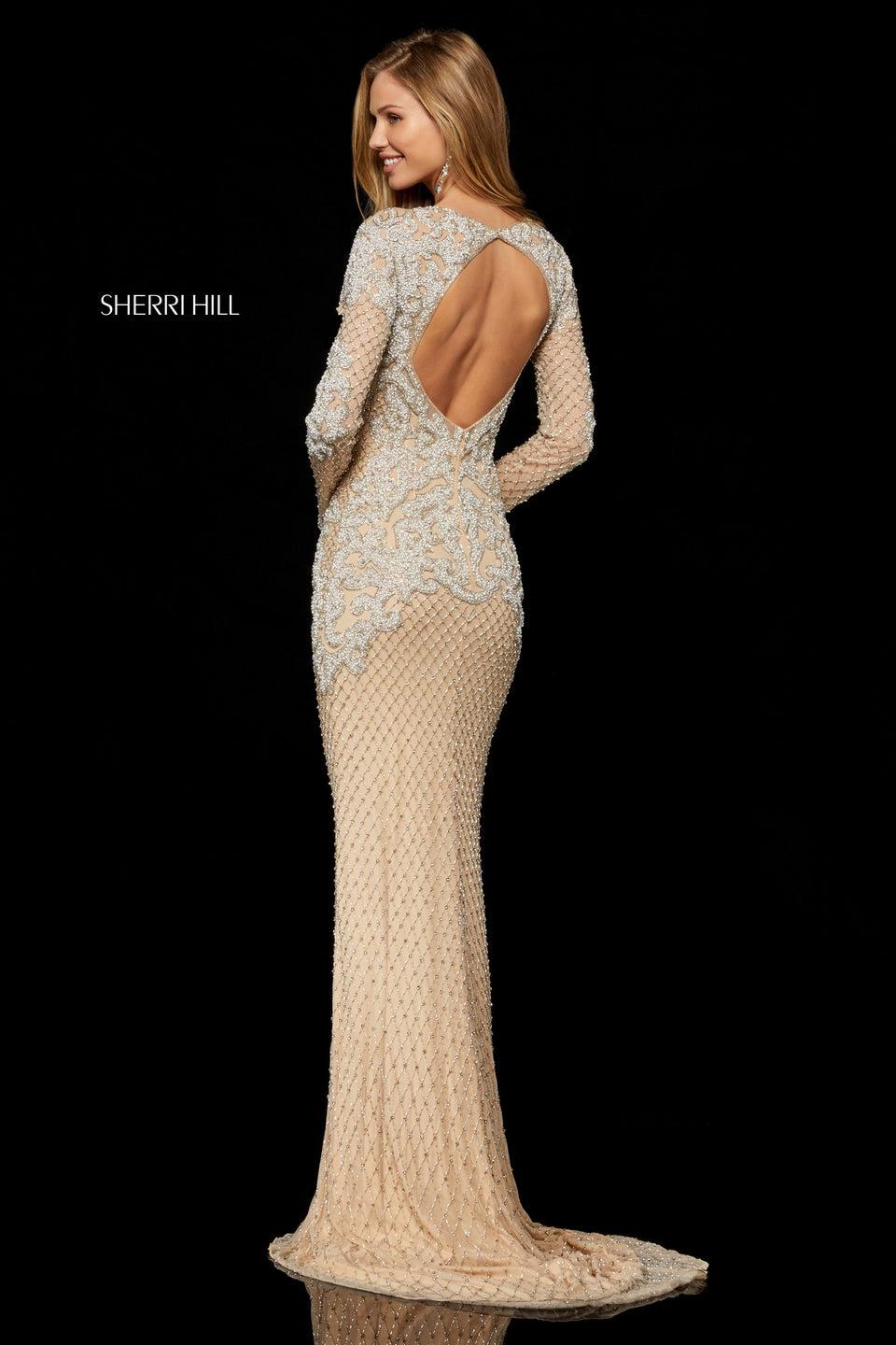 Sherri Hill Fully Beaded Gown With Long Sleeves And Open Back