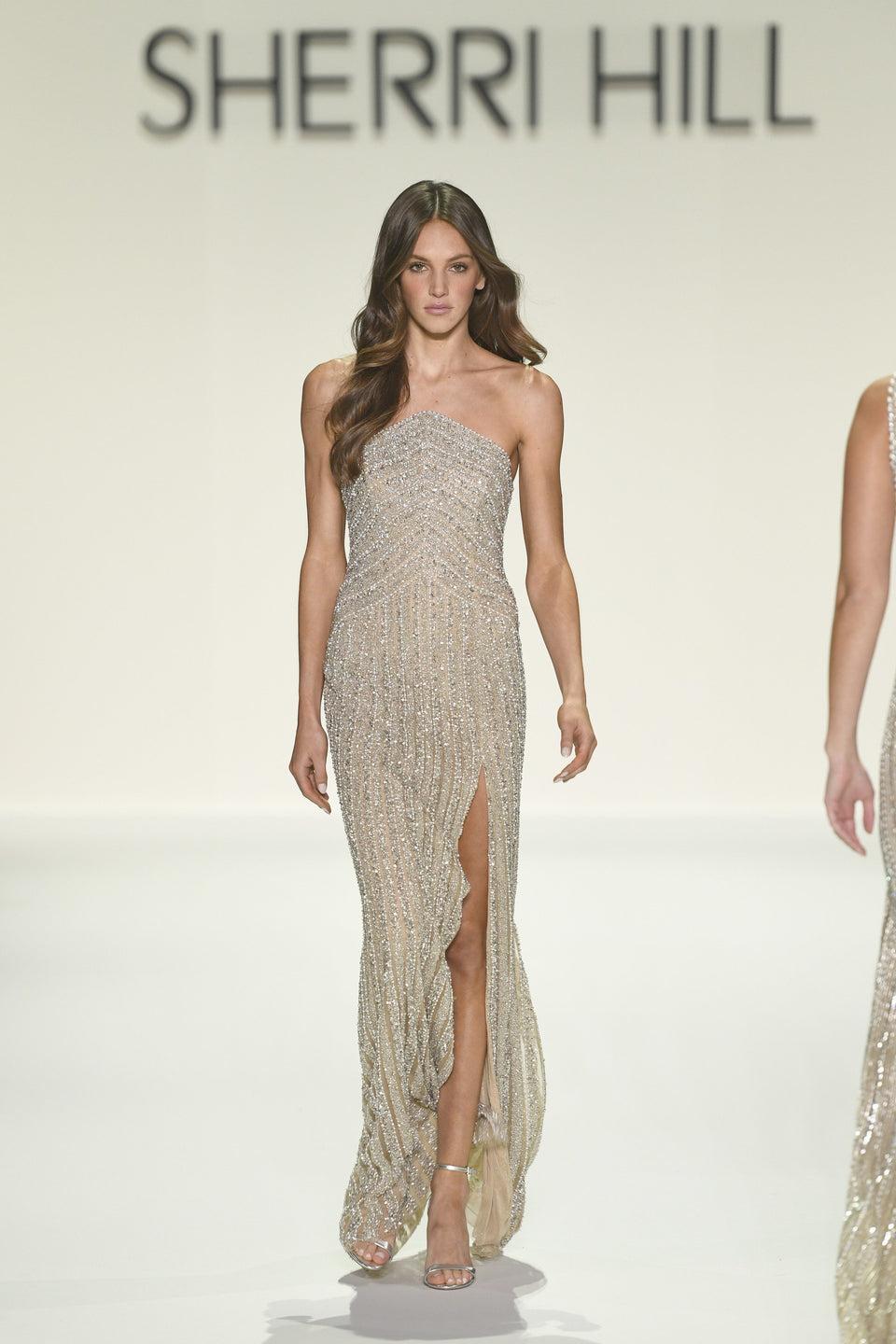 Sherri Hill Fully Beaded Strapless Dress With Skirt Slit