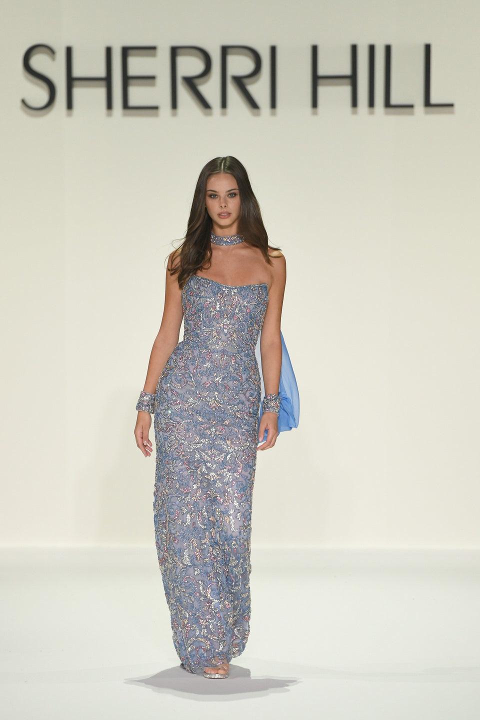 Sherri Hill Fully Beaded Strapless Gown With Detachable Chiffon Sleeves And Beaded Choker