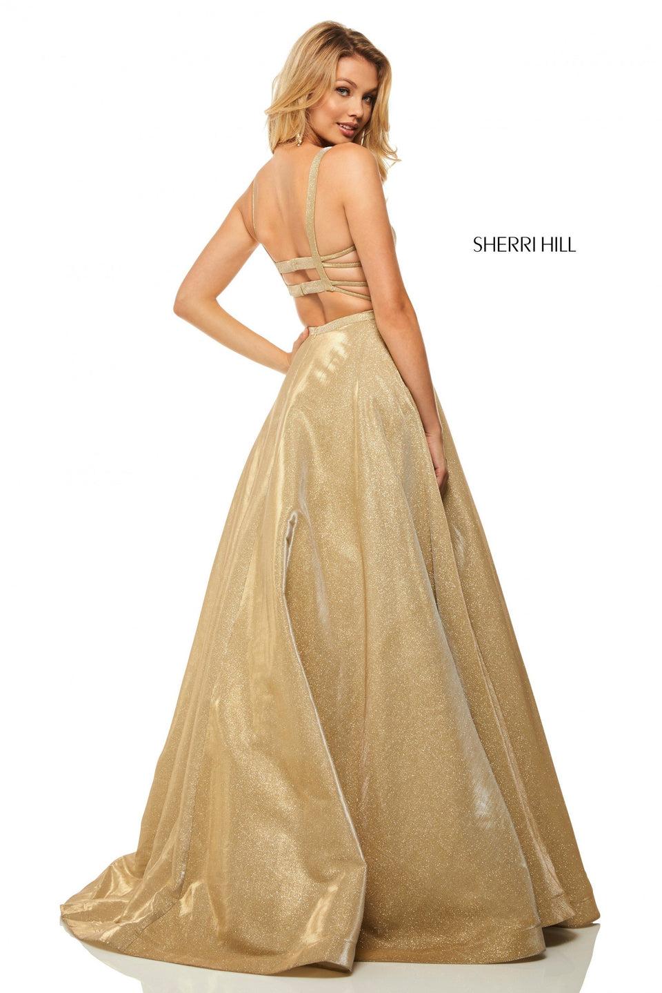 sherri hill Glitter A-line with pockets and strappy back