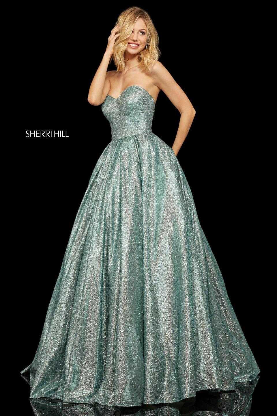 Sherri Hill Glitter Ball Gown With Strapless Sweetheart Neckline And Corset Style Lace Up Back