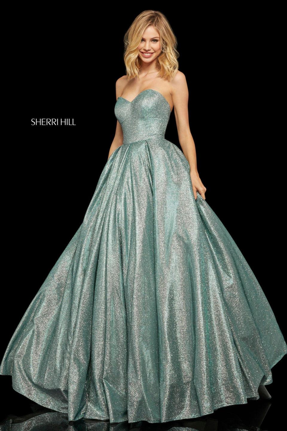 Sherri Hill Glitter Ball Gown With Strapless Sweetheart Neckline And Corset Style Lace Up Back