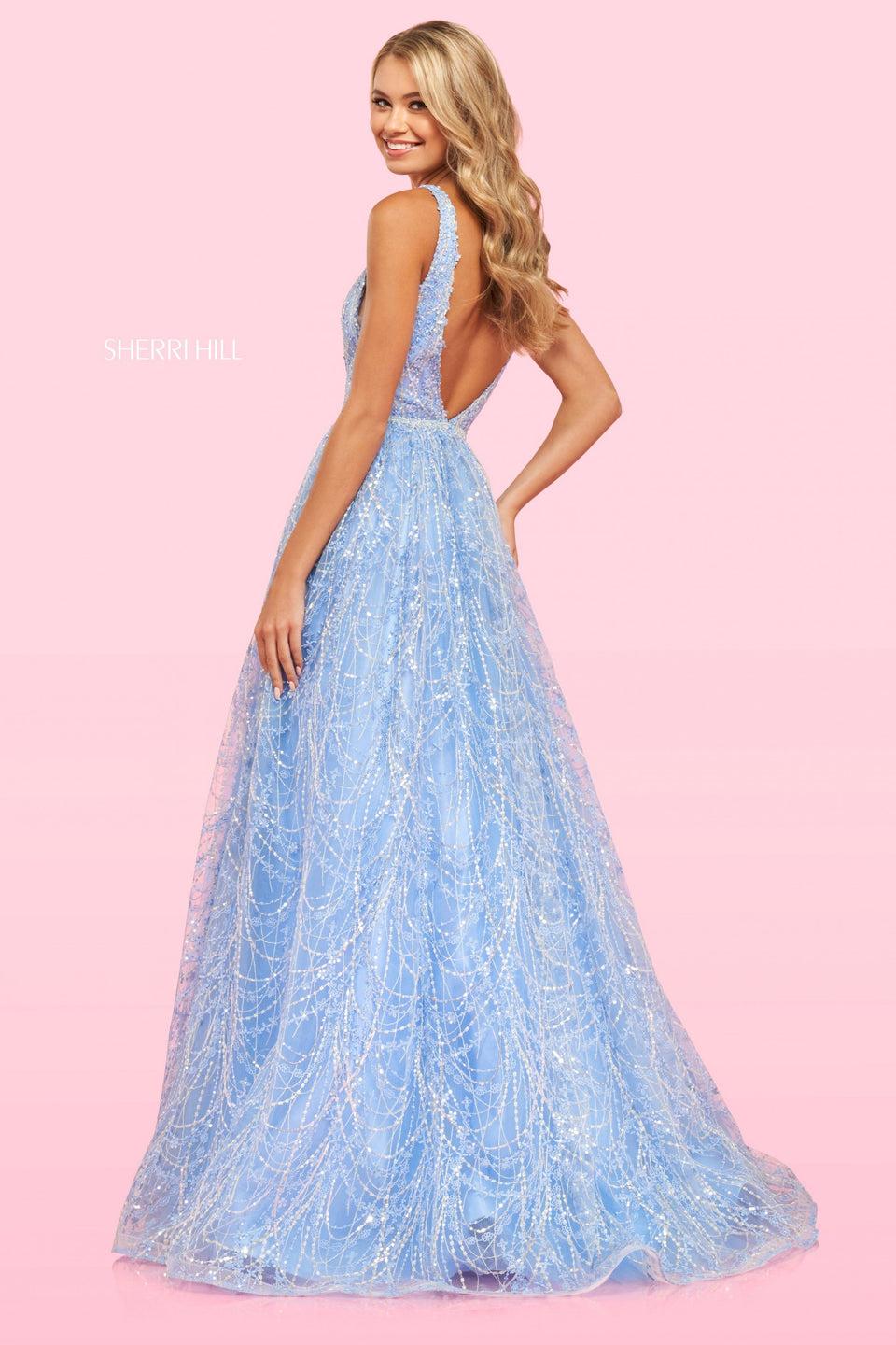 Sherri Hill Glitter Ballgown With Deep V-cut And Sheer Sides