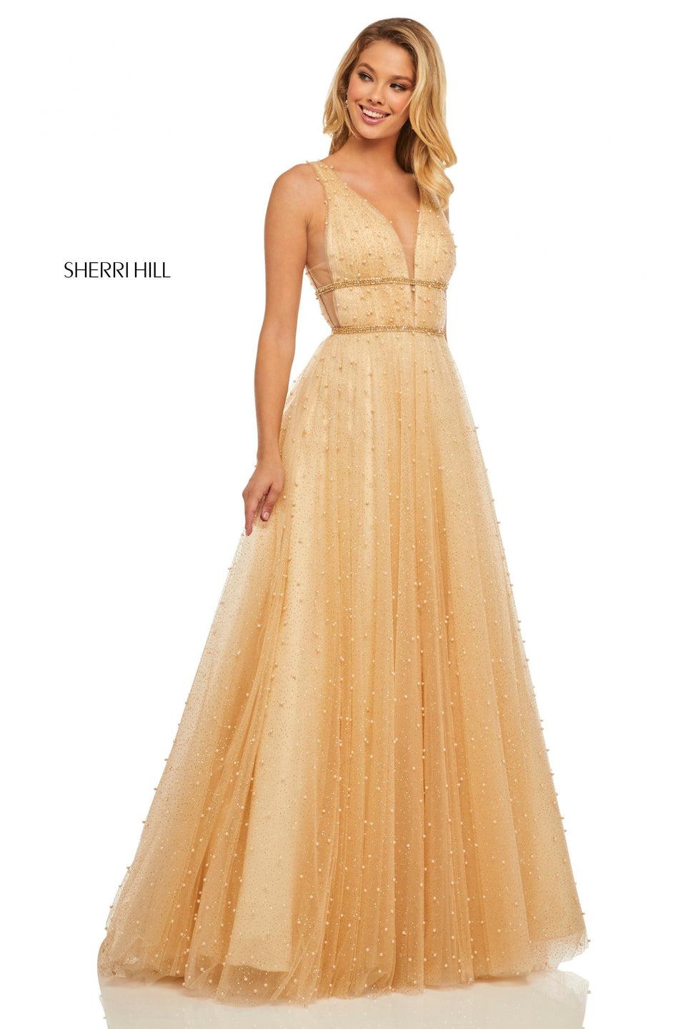 Sherri Hill Glitter Chiffon A-line With Pearl Beading And Plunging Neckline And Back