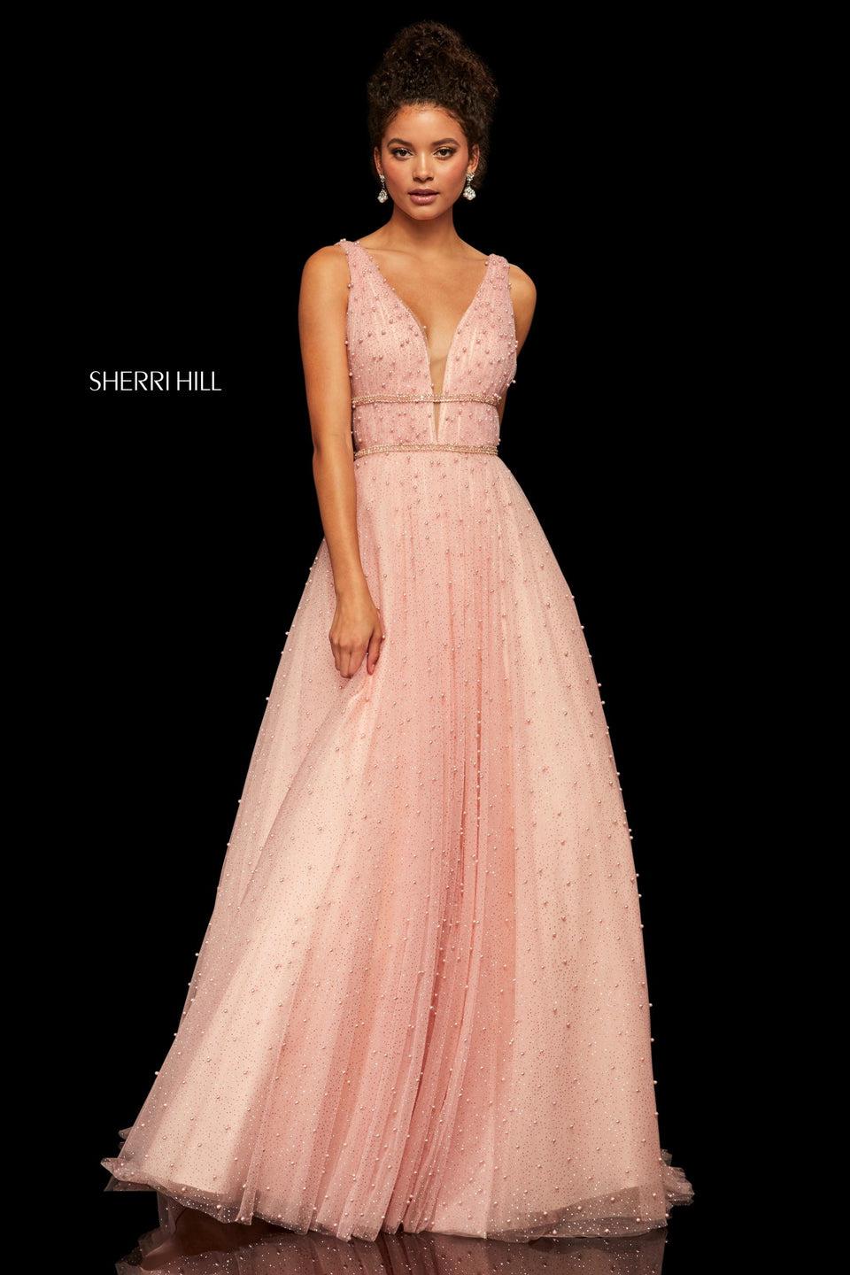 Sherri Hill Glitter Chiffon A-line With Pearl Beading And Plunging Neckline And Back