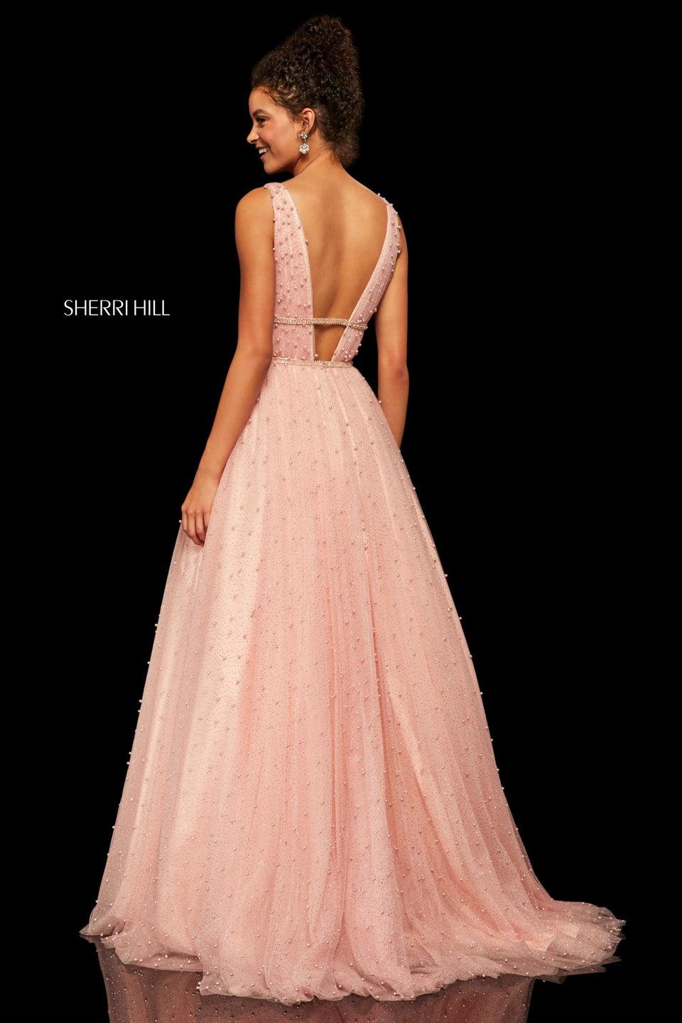 Sherri Hill Glitter Chiffon A-line With Pearl Beading And Plunging Neckline And Back
