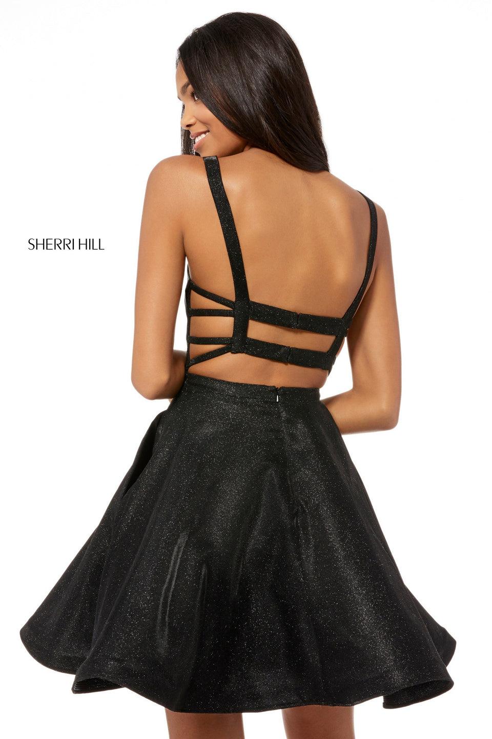Sherri Hill Glitter Stretch Cocktail With A-line Skirt And Cut Out Back