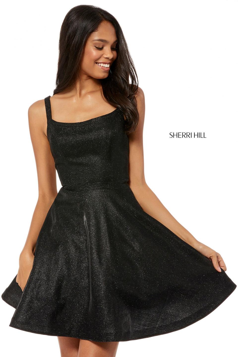 sherri hill Glitter stretch cocktail with A-line skirt and cut out back