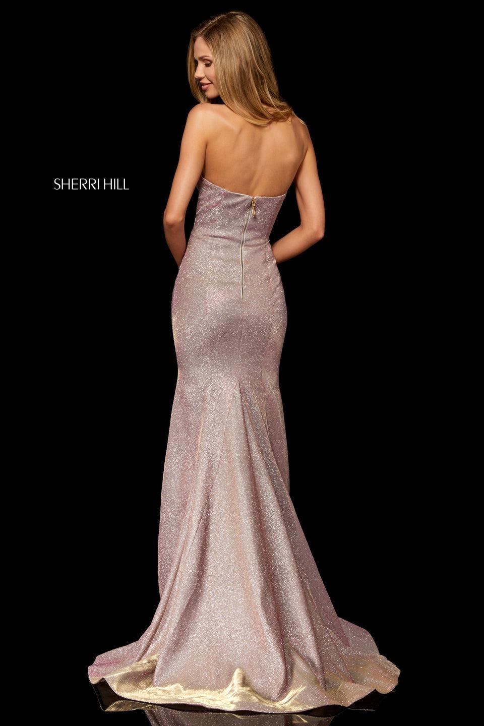 Sherri Hill Glitter Stretch Strapless Mermaid Gown With A Slit