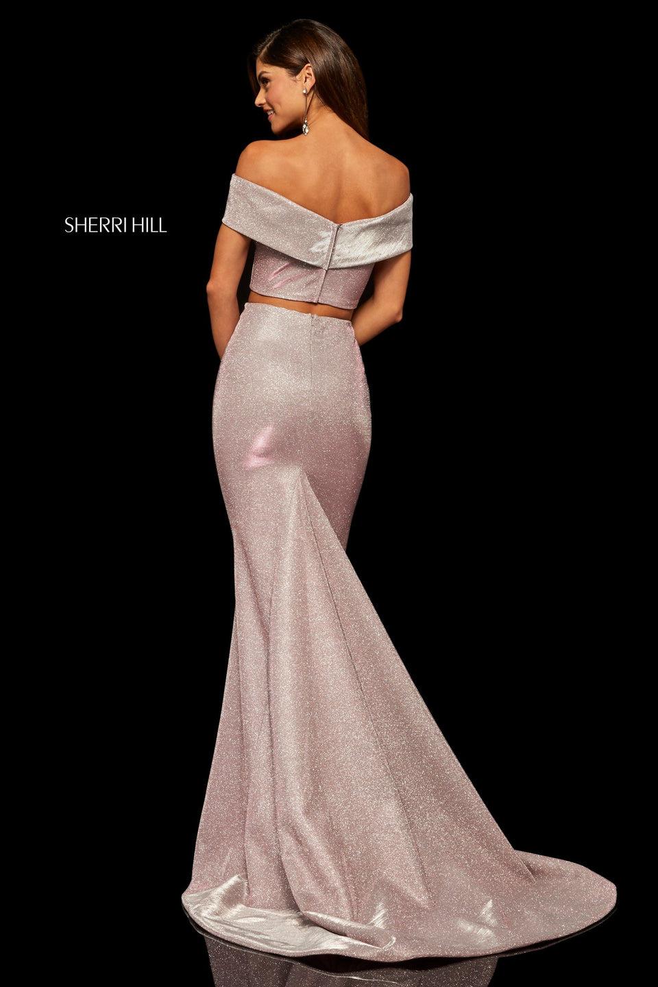 Sherri Hill Glitter Stretch Two-piece With Off-the-shoulder Top And Fit-and-flare Skirt