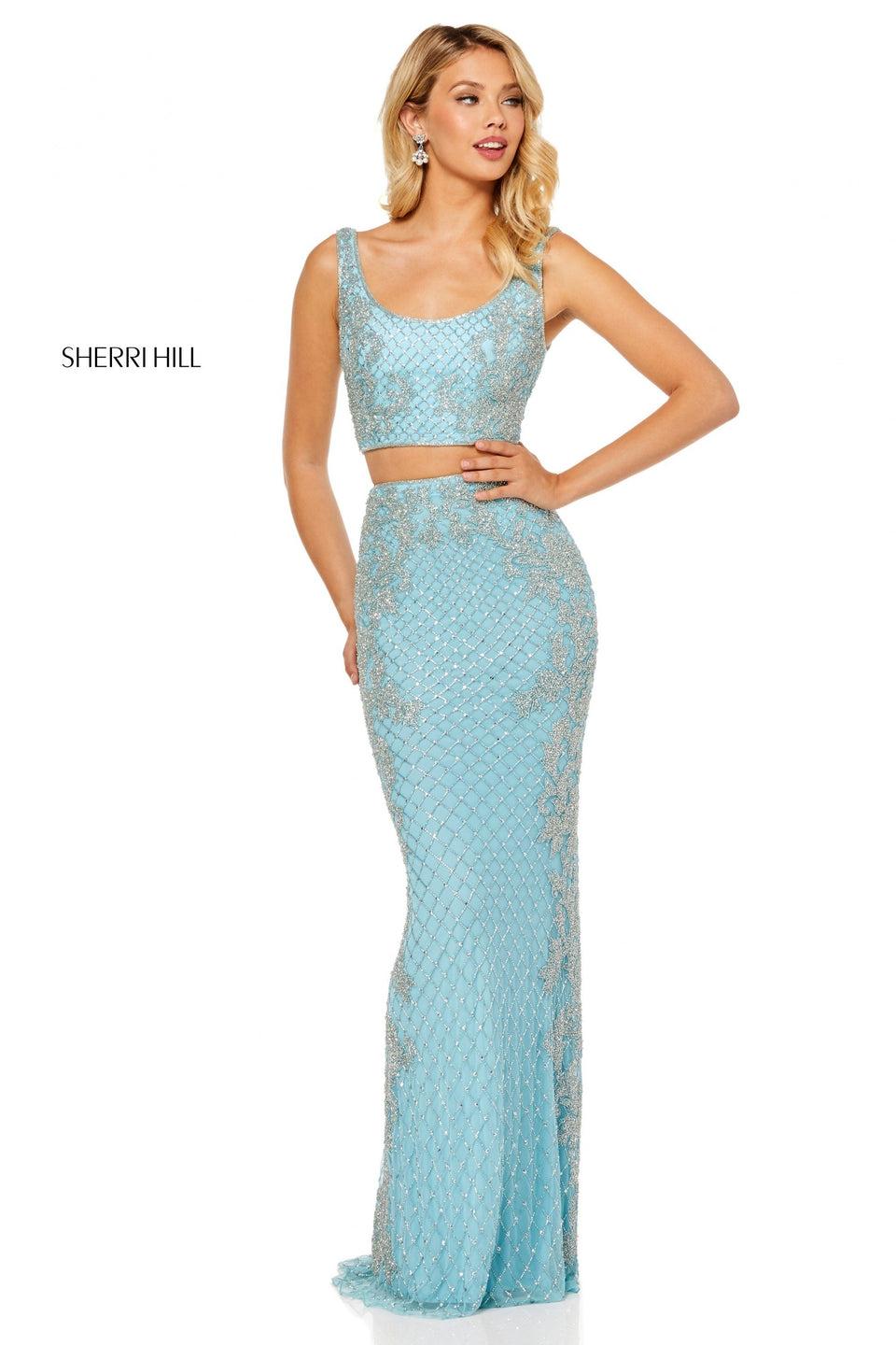 Sherri Hill Grid Beaded Two-piece With Damask Style Beading On The Sides