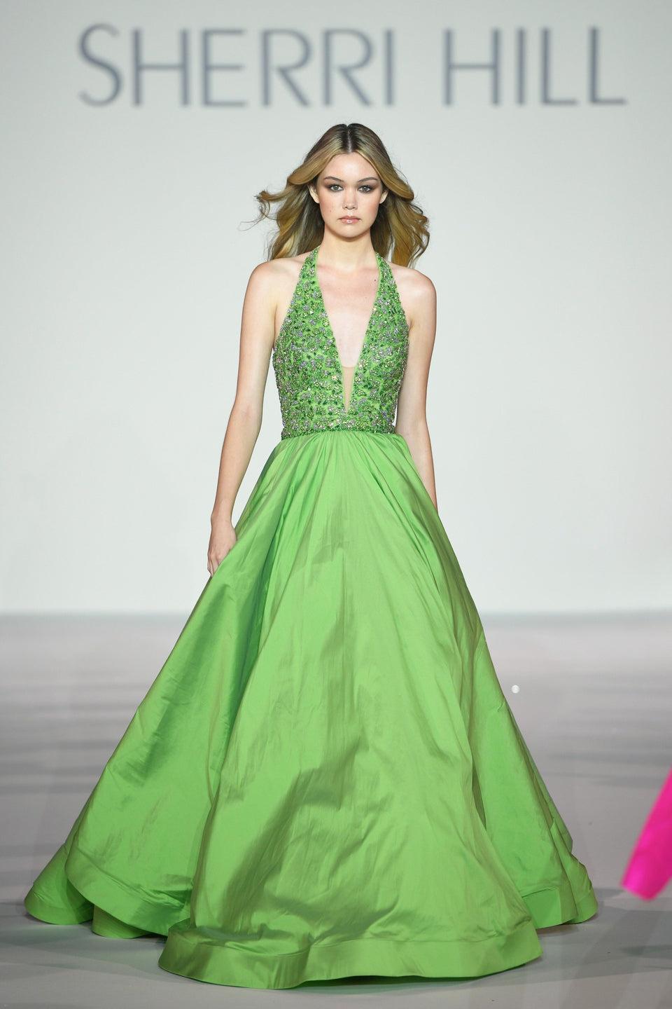 sherri hill Halter beaded ball gown with taffeta skirt