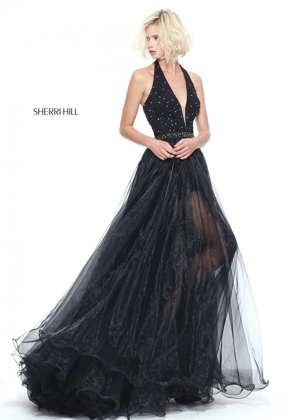sherri hill Halter beaded romper with an organza ball gown over skirt