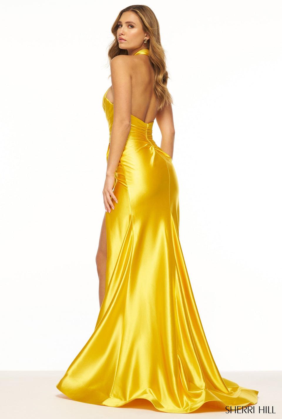 Sherri Hill Halter Fitted Gown With High Skirt Slit