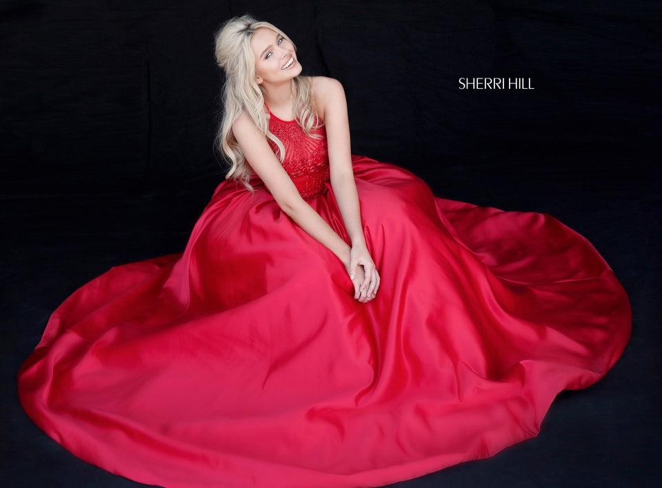 Sherri Hill Halter Neck Ball Gown With Beaded Bodice