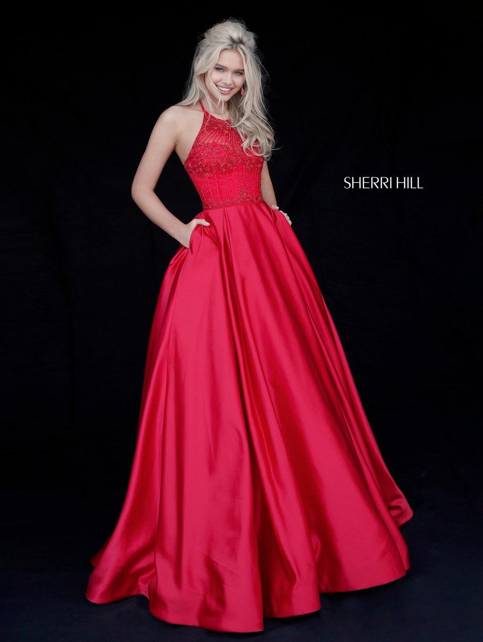 sherri hill Halter neck ball gown with beaded bodice