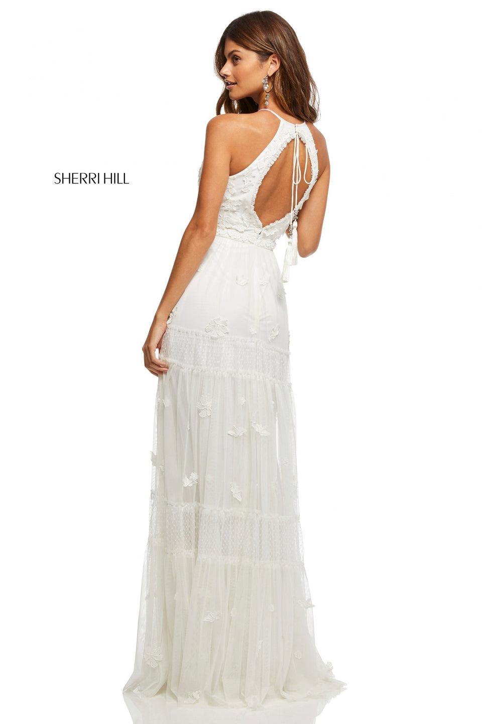 Sherri Hill Halter Neck Bodice With Chiffon And Point Desprit Skirt With 3D Appliques