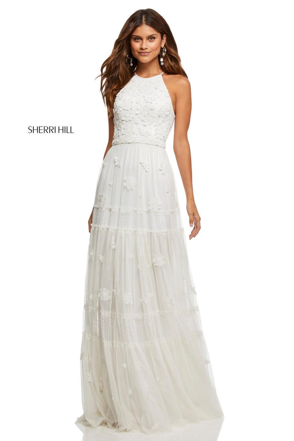sherri hill Halter neck bodice with chiffon and point desprit skirt with 3D appliques