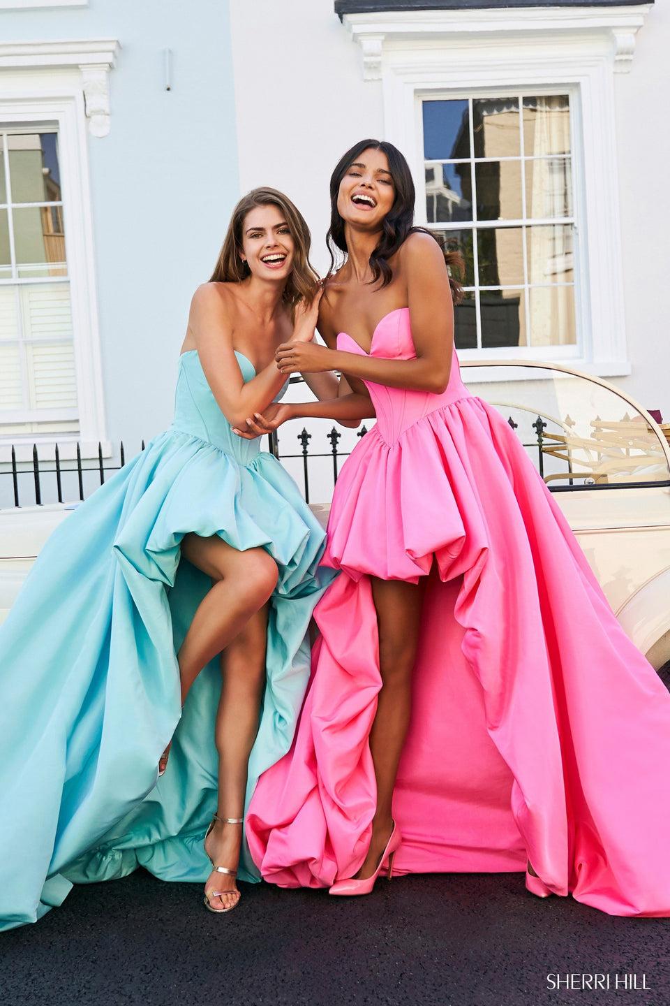 Sherri Hill High-low Bubble Dress With Boned Bodice With Basque Waistline And Sweetheart Neckline