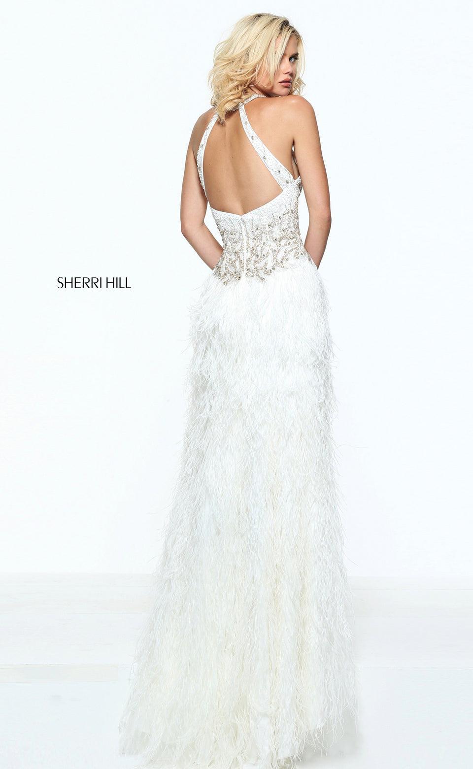 Sherri Hill High Low Feather Skirt With A Beaded Bodice