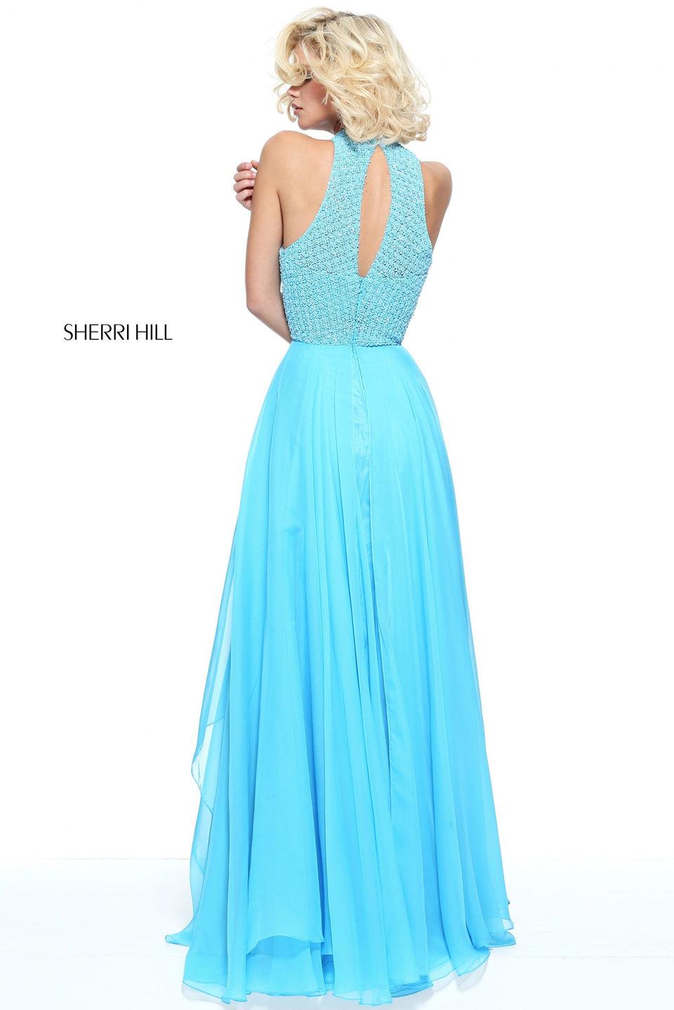Sherri Hill High Neck Beaded Bodice With A Layered Chiffon Skirt