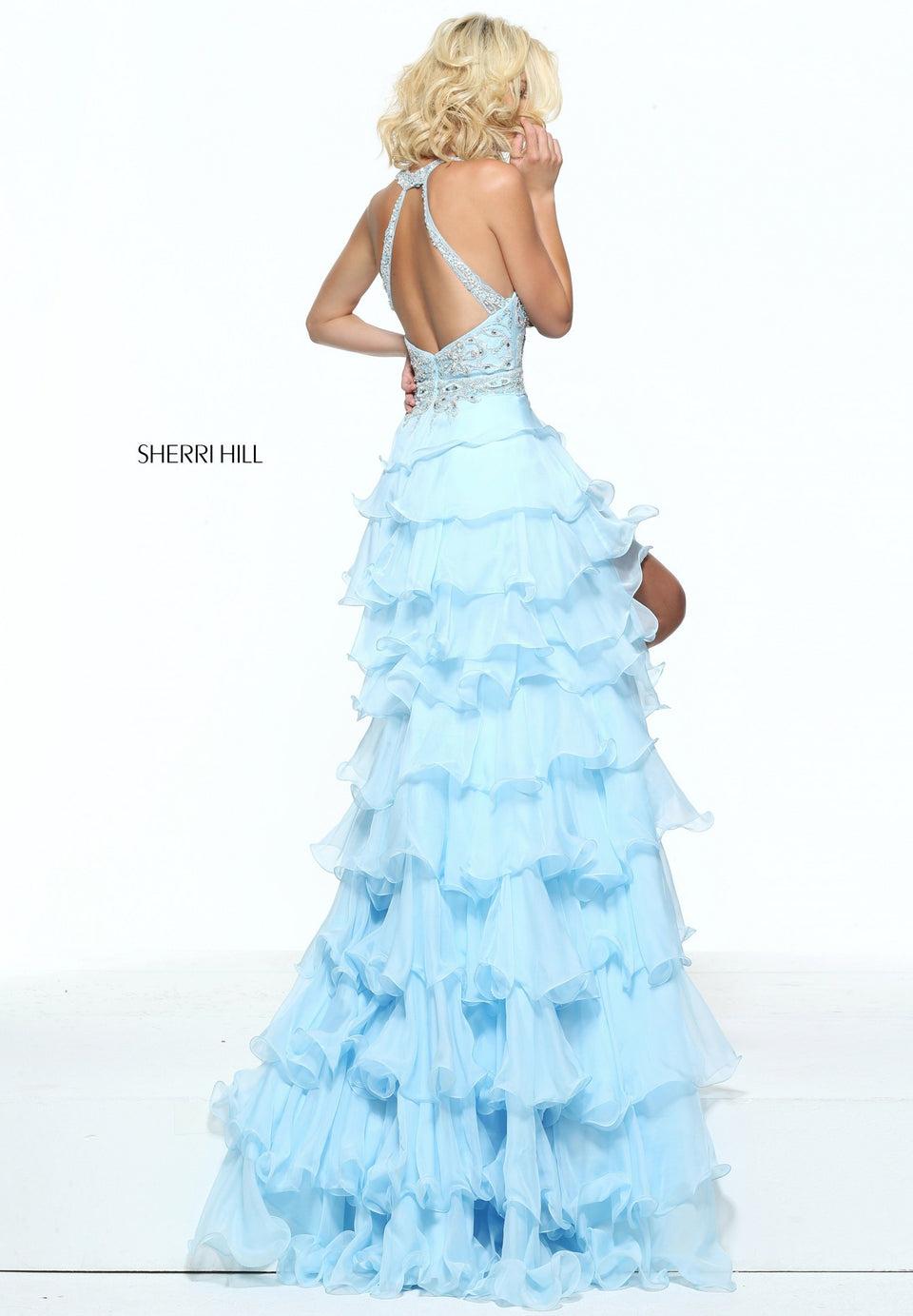 Sherri Hill High Neck Beaded Bodice With A Tiered High Low Skirt