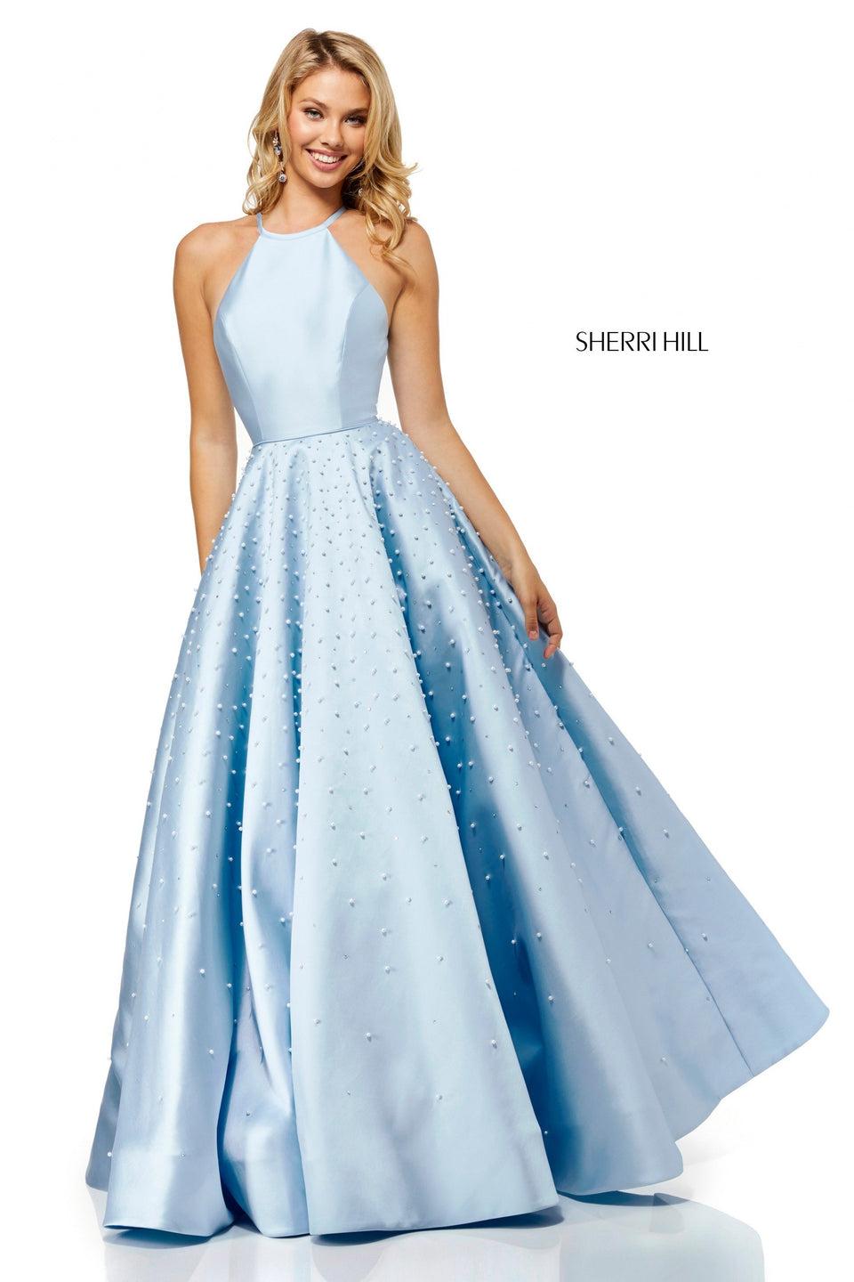 sherri hill High-neck mikado ball gown with pearl beading
