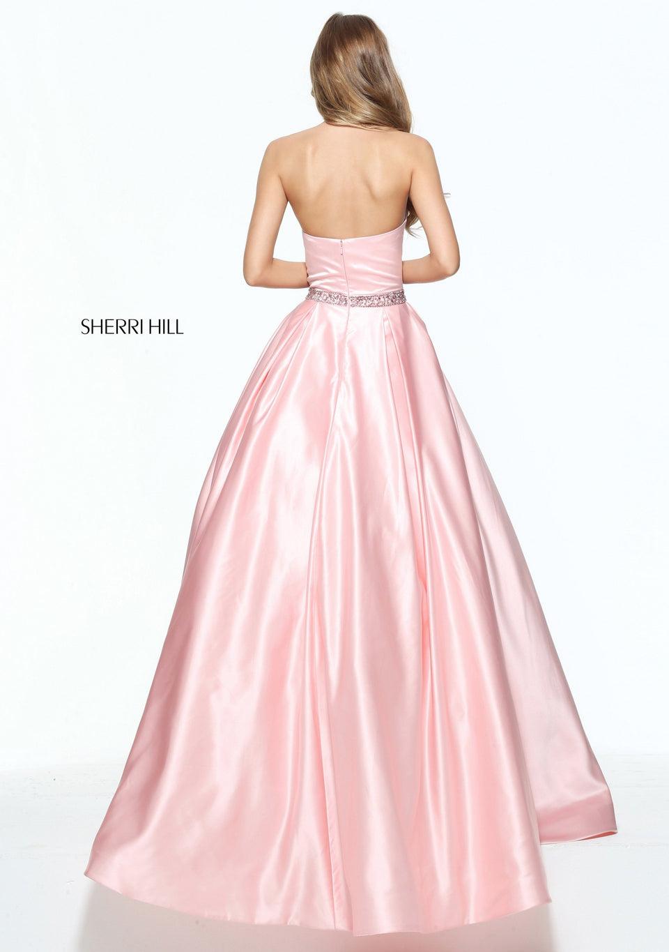Sherri Hill High Neck Satin Ball Gown With A Beaded Waist Band
