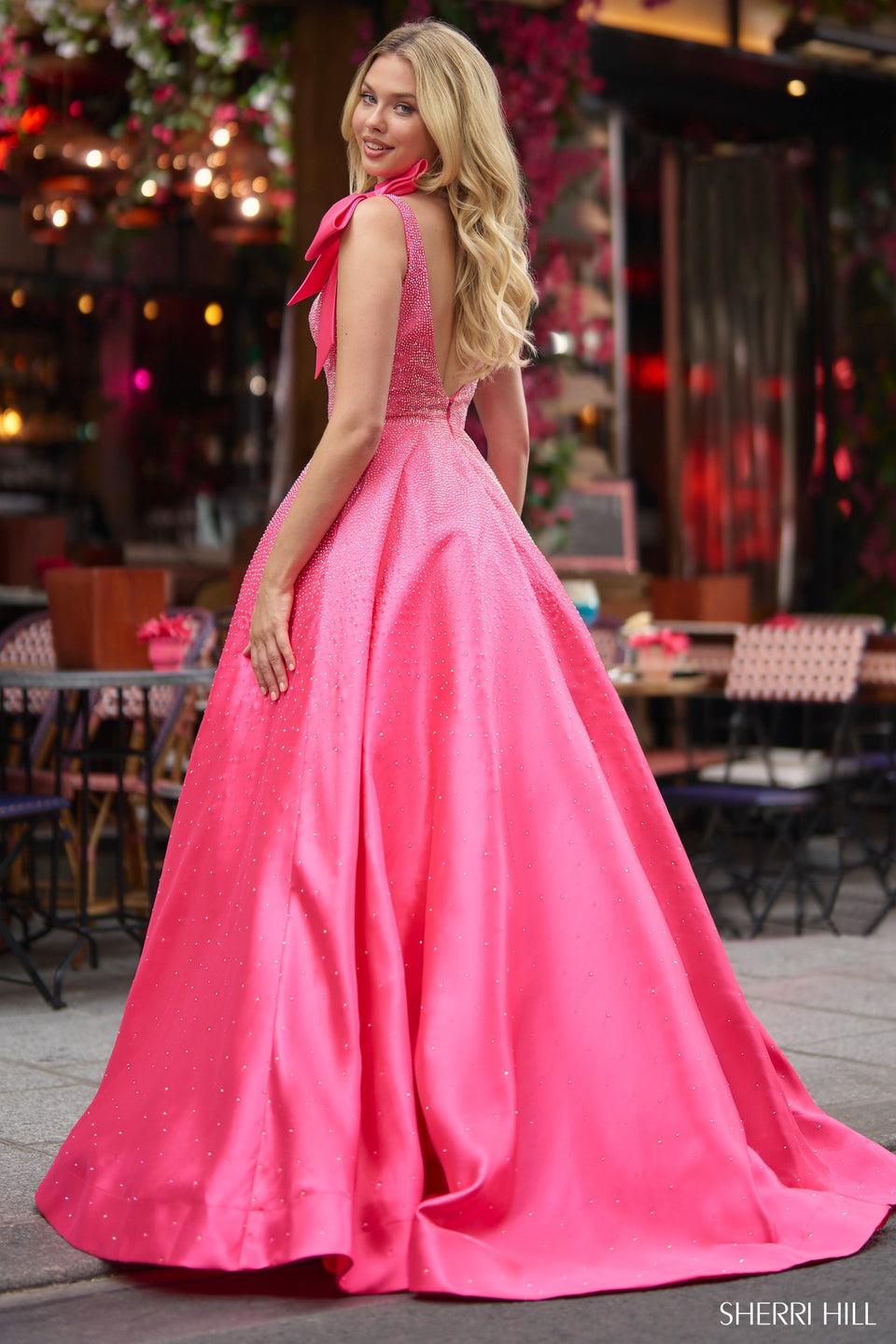 Sherri Hill Hot Fix Ballgown With Bows On Shoulders