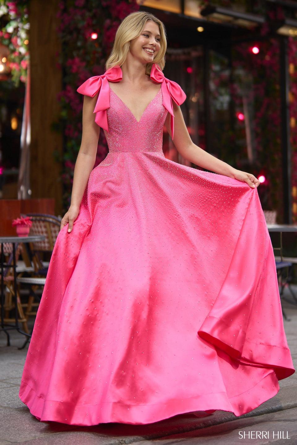 Sherri Hill Hot Fix Ballgown With Bows On Shoulders