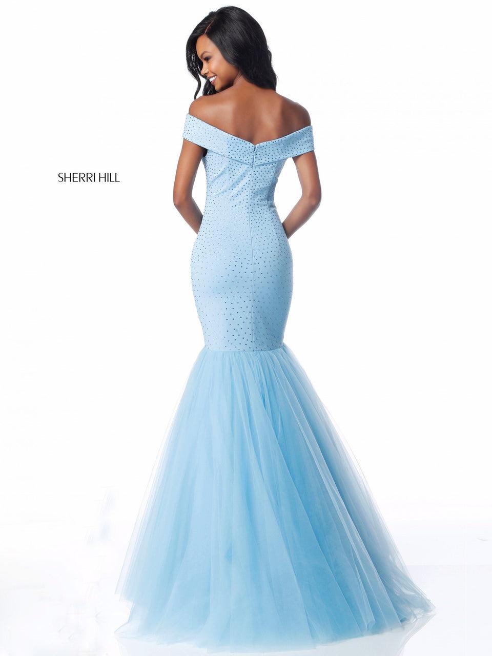 Sherri Hill Jersey Beaded Off-the-shoulder Bodice With Tulle Mermaid Skirt