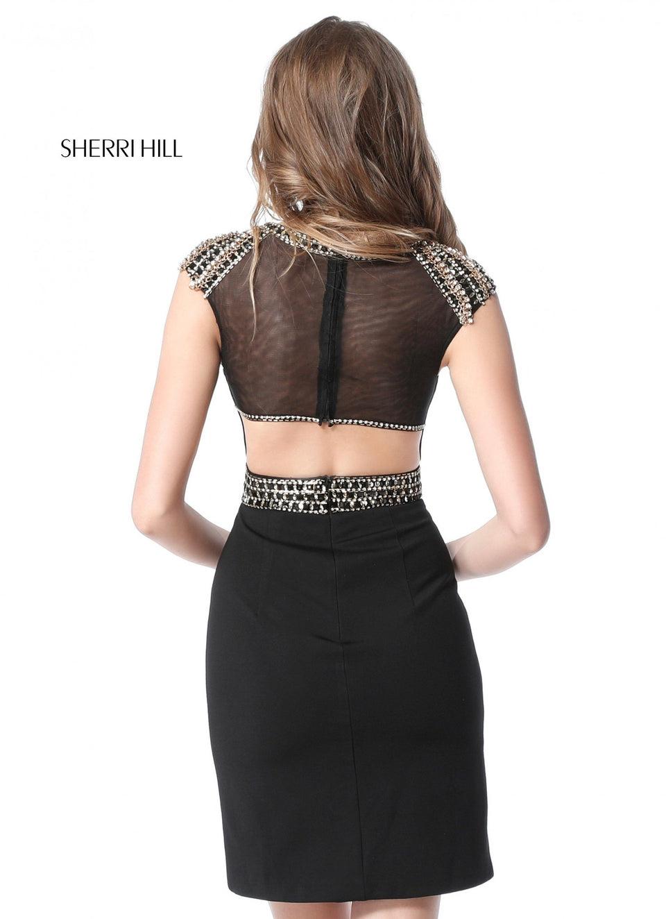 Sherri Hill Jersey Cocktail With Bead Appliqued Shoulders And Belt