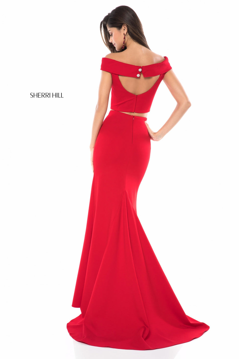 Sherri Hill Jersey Mermaid Two Piece With Off-the-shoulder Bodice And Open Back