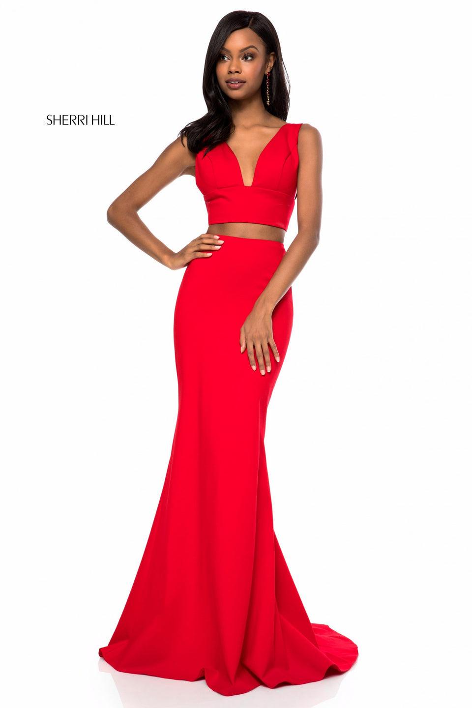 Sherri Hill Jersey Two Piece With Mermaid Skirt And V-neck Bodice