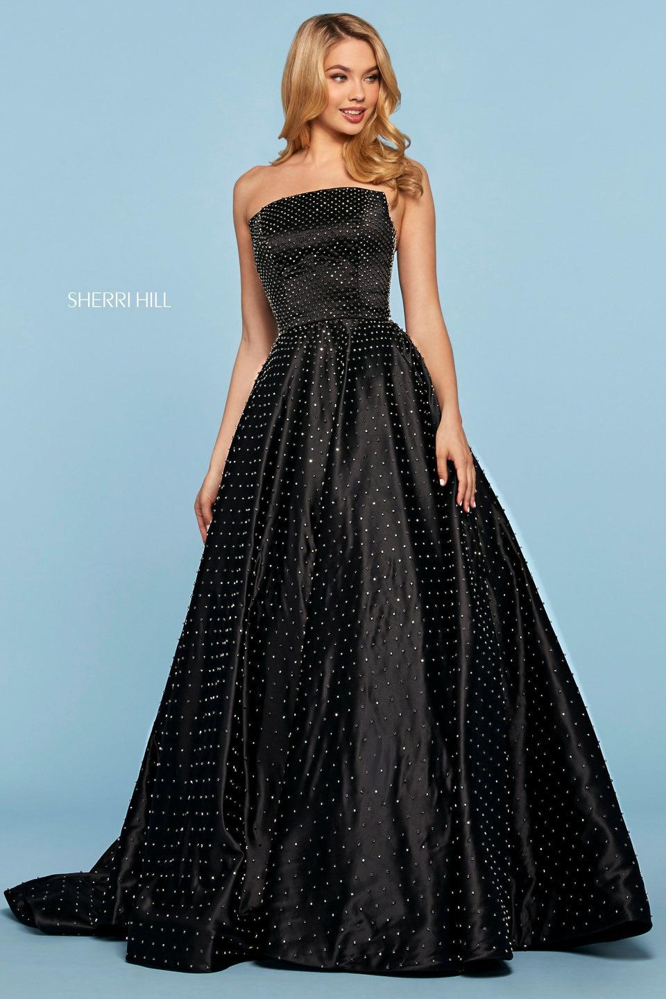 Sherri Hill Jeweled Mikado Ball Gown With Strapless Neckline