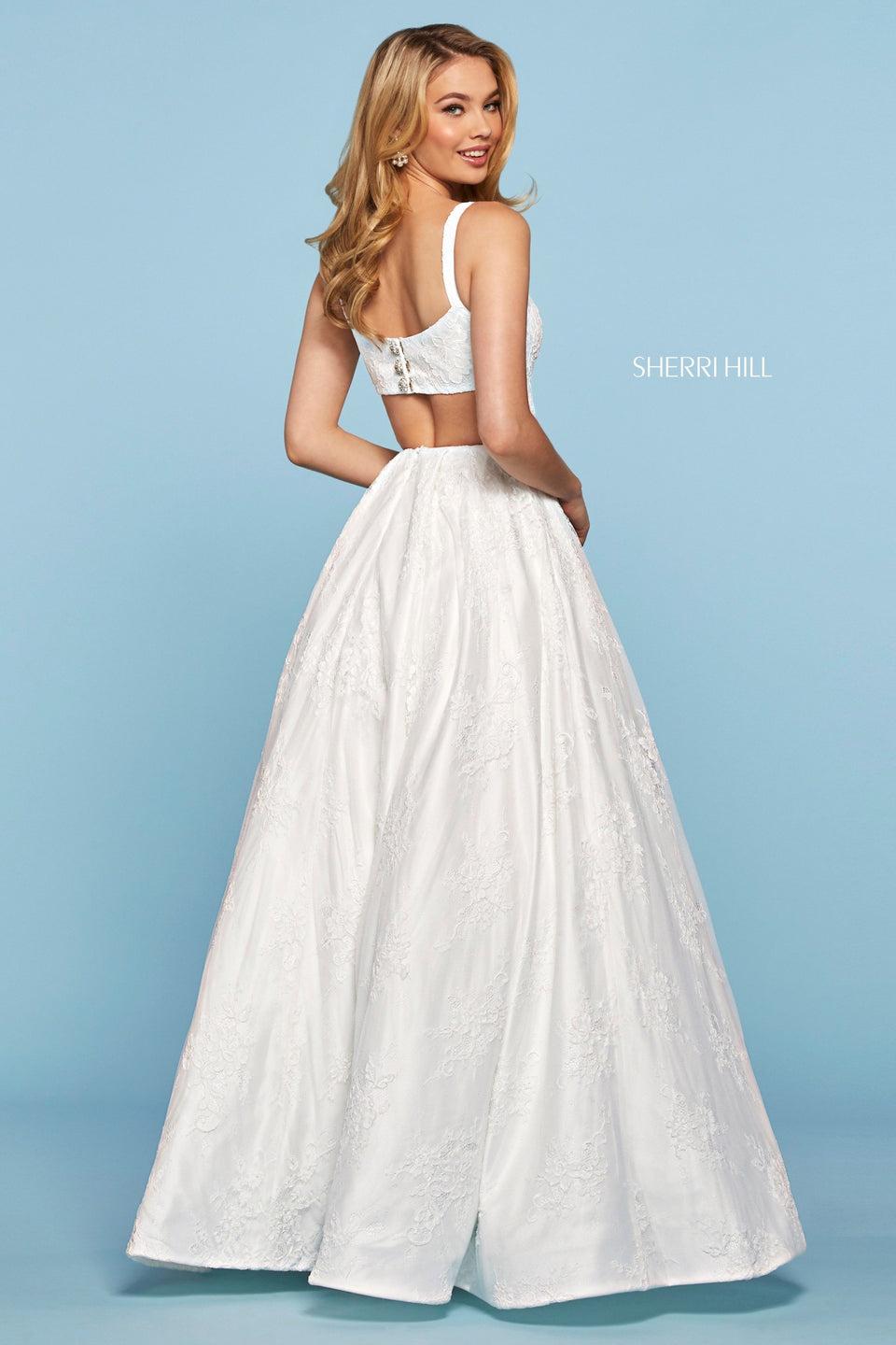 Sherri Hill Lace A-line Dress With Bateau Neckline And Cut Out Back
