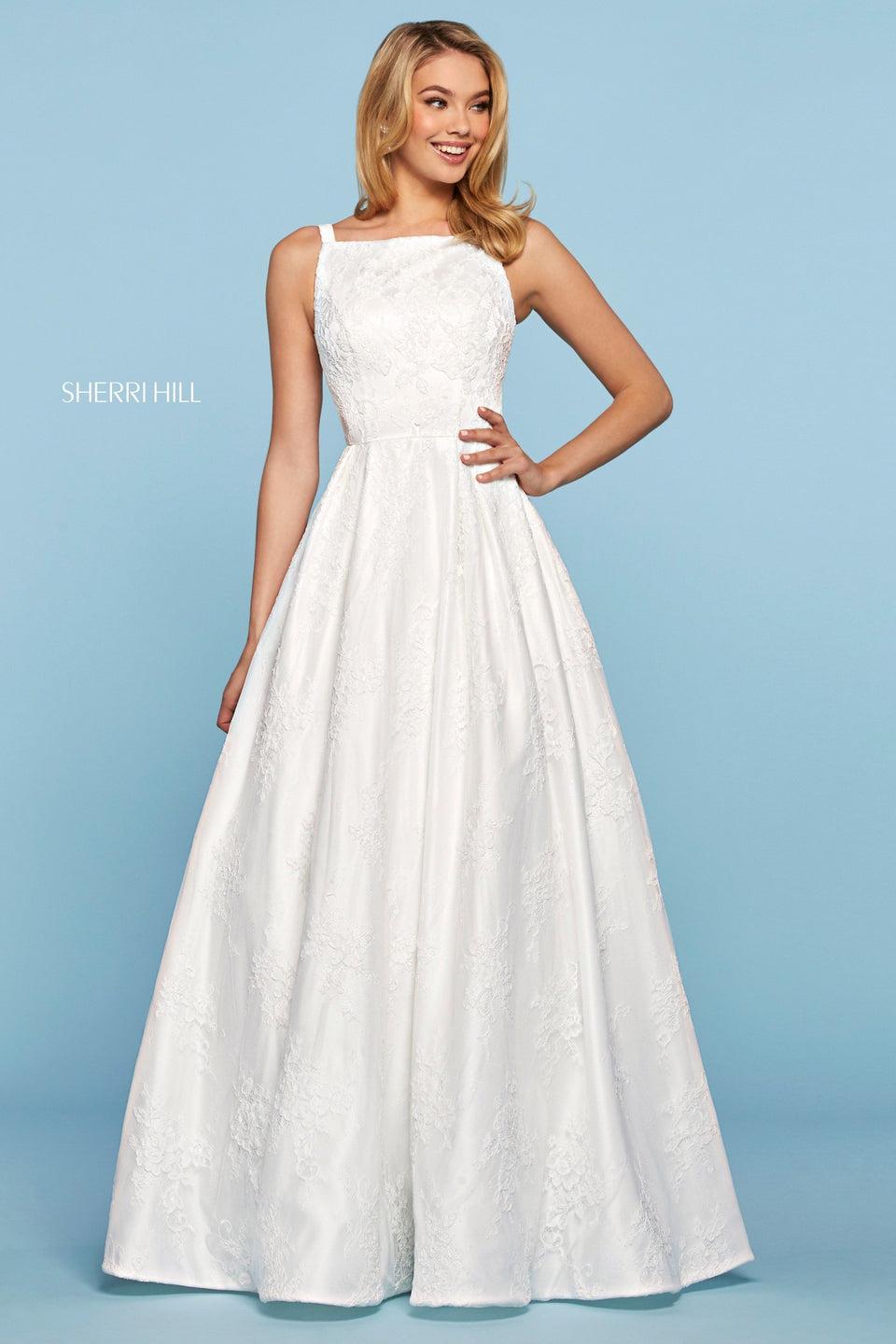 Sherri Hill Lace A-line Dress With Bateau Neckline And Cut Out Back
