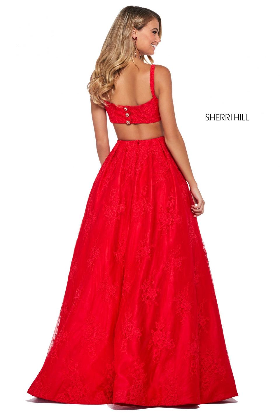 Sherri Hill Lace A-line Dress With Bateau Neckline And Cut Out Back