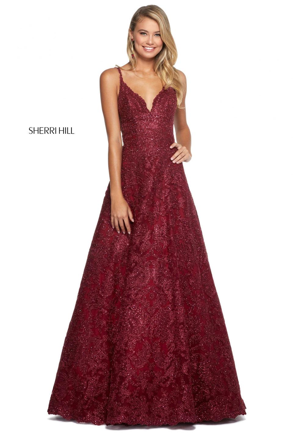 Sherri Hill Lace A-line Gown With Sweetheart Neckline And Lace Up Back