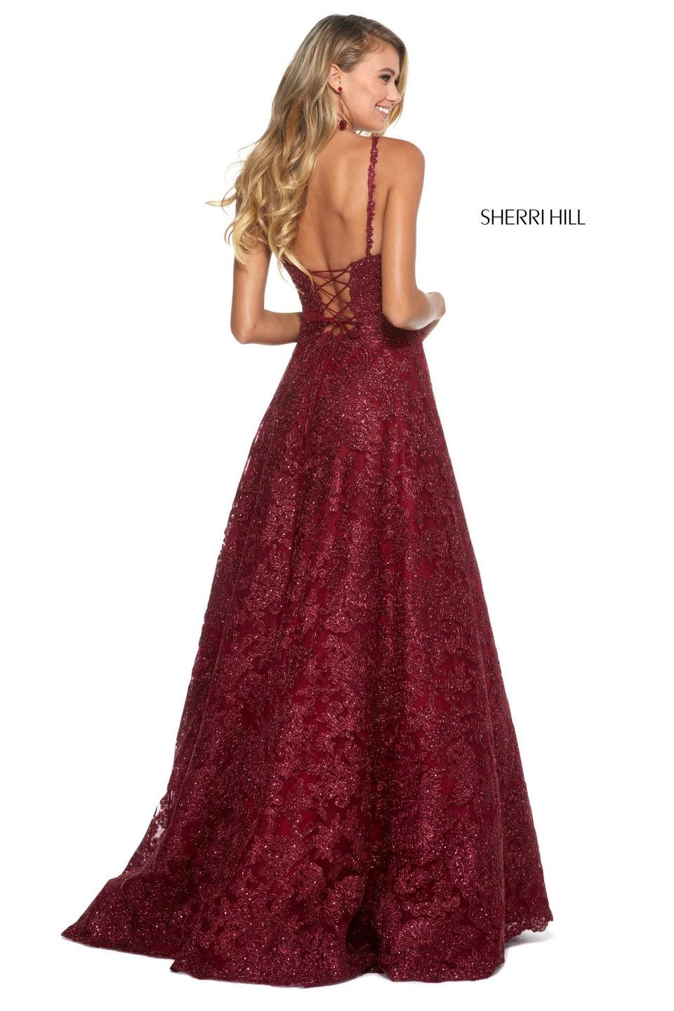 Sherri Hill Lace A-line Gown With Sweetheart Neckline And Lace Up Back