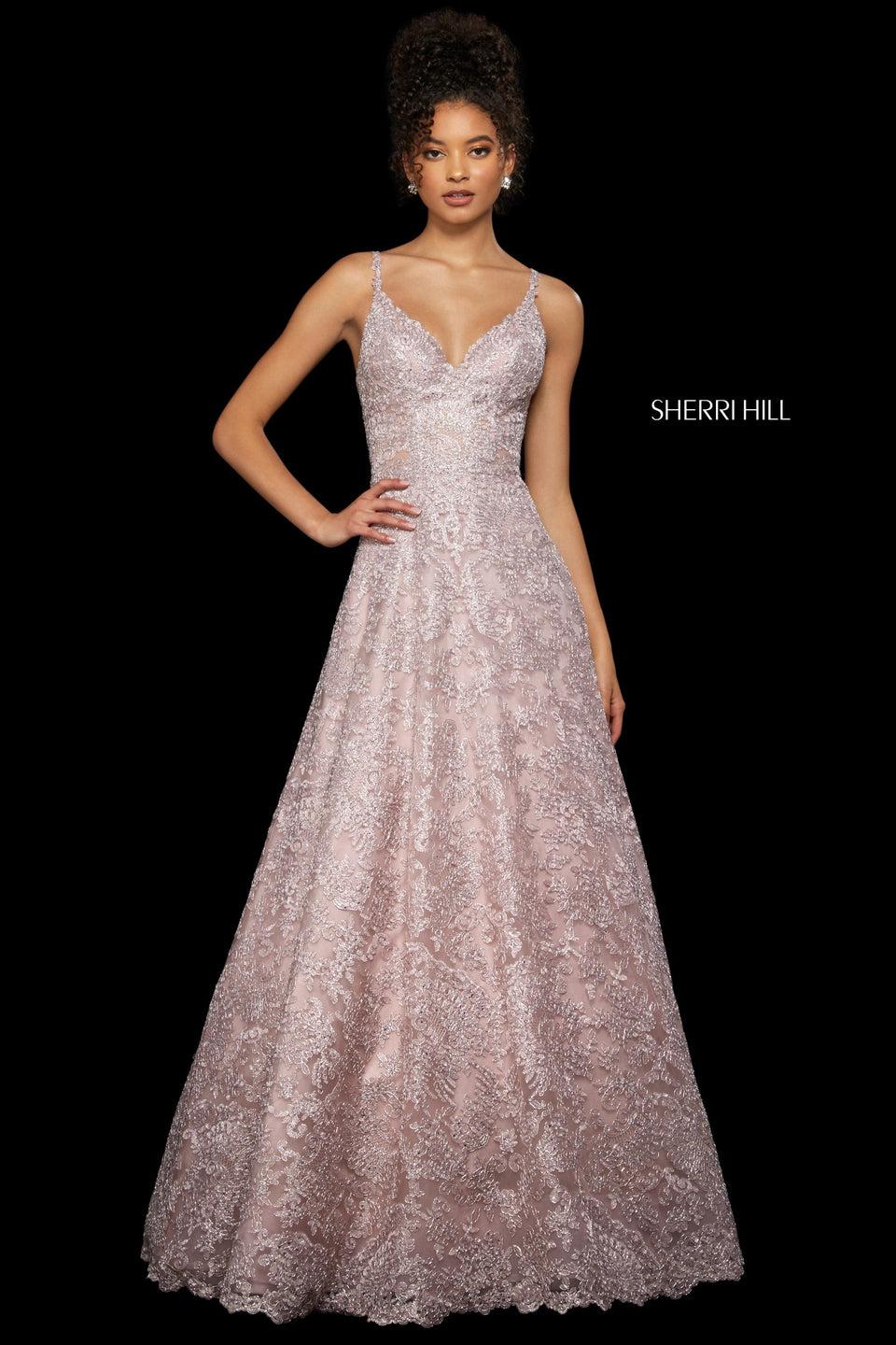 sherri hill Lace A-line gown with sweetheart neckline and lace up back