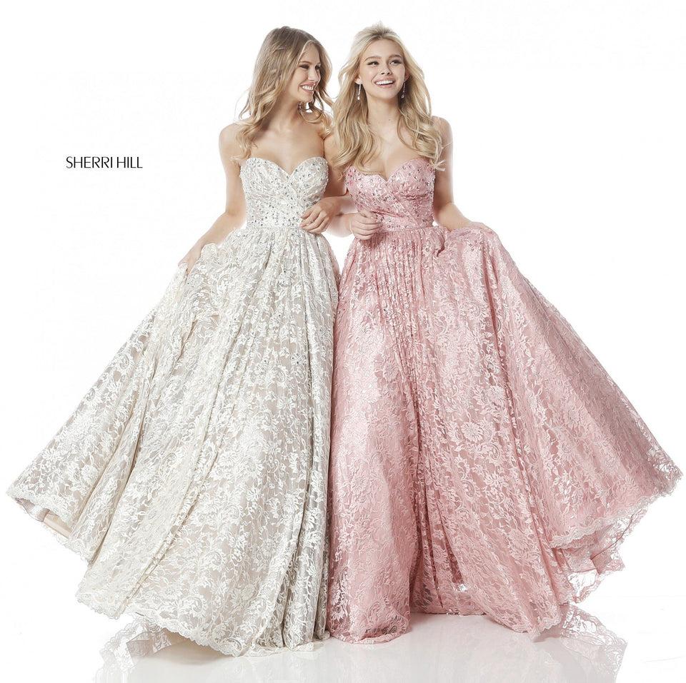 Sherri Hill Lace And Bead Appliqued Ball Gown With Strapless Sweetheart Bodice