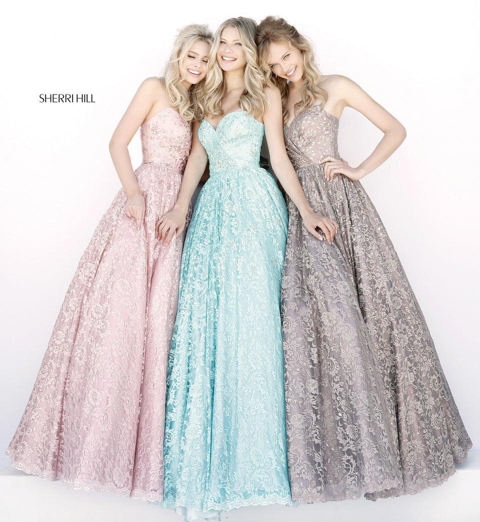Sherri Hill Lace And Bead Appliqued Ball Gown With Strapless Sweetheart Bodice